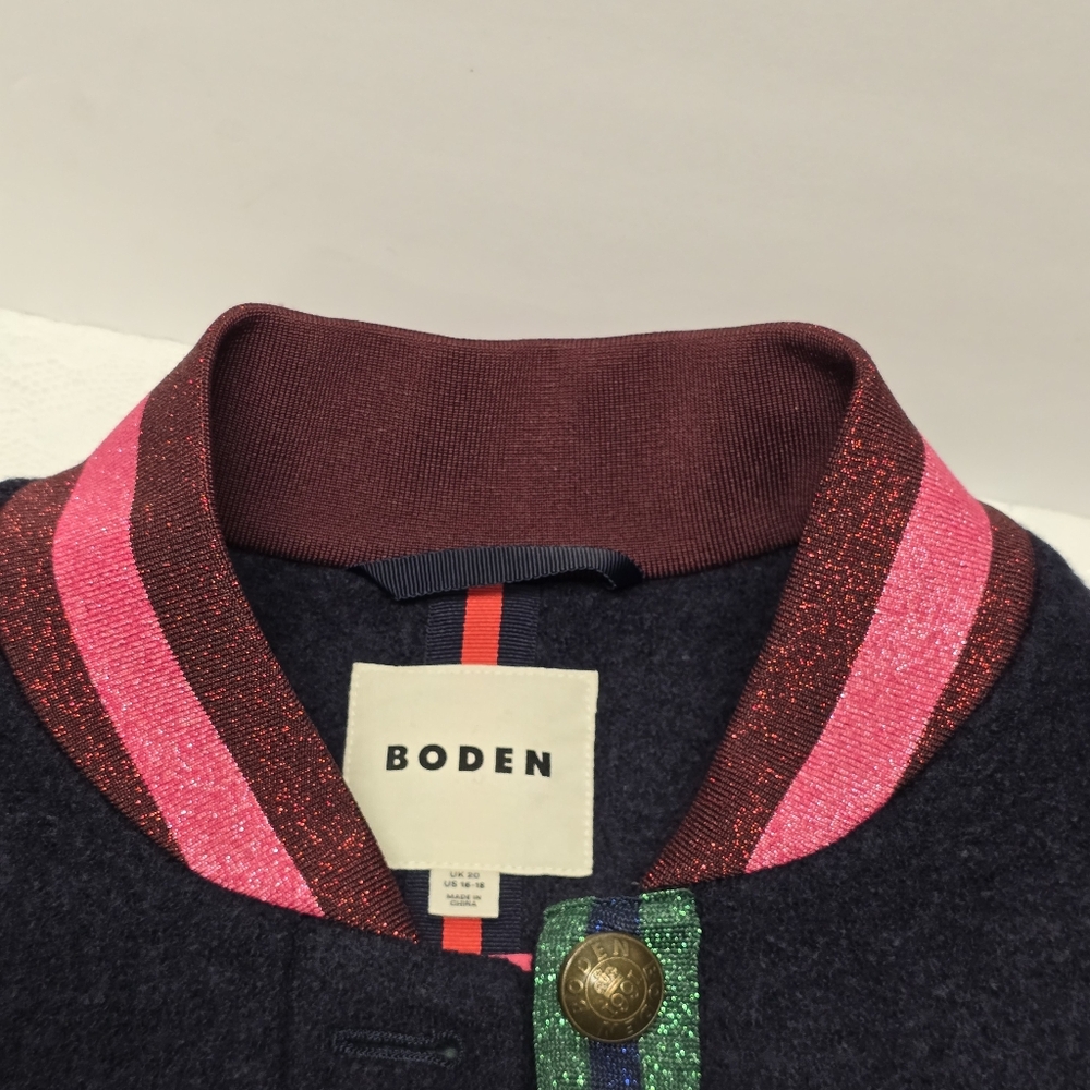 Boden Navy Boiled Wool Blend Bomber Jacket Sz 16 Preppy Academia Back To School - Picture 6 of 14